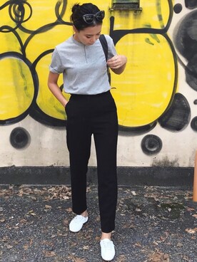 「黒パンツ」｜KUMIさん（レディース・160cm）の秋コーディネート