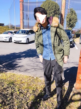 「NICOLE（ニコル）のアイテム（パンツ）」を使った、napolinさん（メンズ・188cm）の冬コーディネート