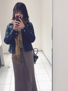 「FUN（ファン）のアイテム（ライダースジャケット）」を使った、takenocoさん（レディース・161cm）の春コーディネート
