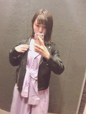 「ラベンダー」｜「アイテム（ライダースジャケット）」を使った、takenocoさん（レディース・161cm）の秋コーディネート