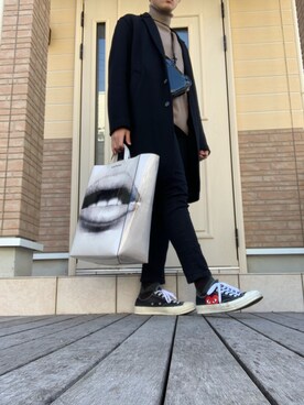 「MYne（マイン）のアイテム（バッグ）」を使った、swirさん（メンズ・183cm）の冬コーディネート