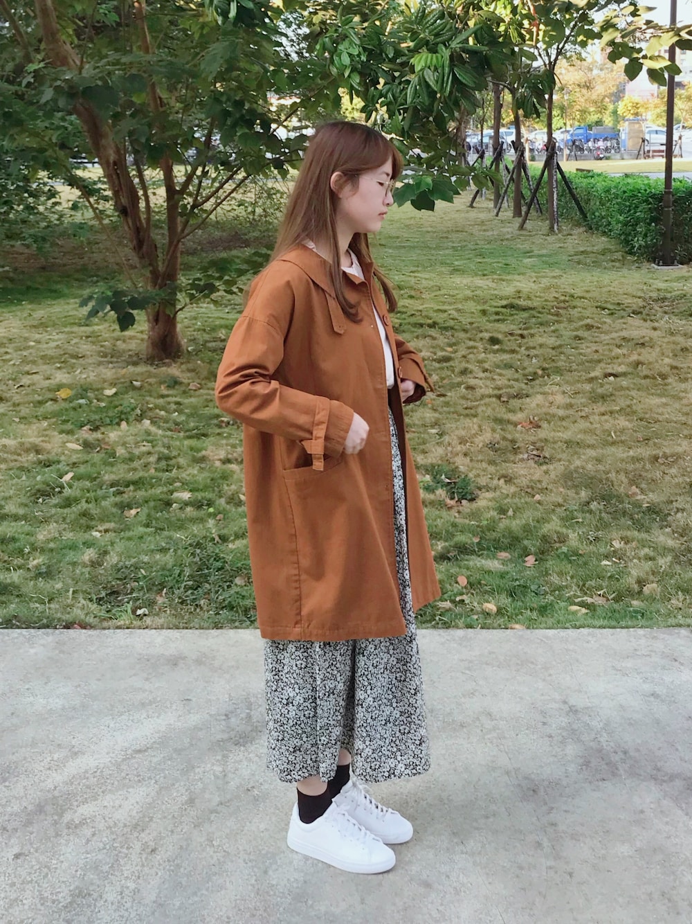 「E-WEAR、Samansa Mos2、3/4threequarter、秋のコーデ、Life8」｜「E-WEARのアイテム（ピーコート、オレンジ系）」を使った、HSさん（レディース・161cm）の冬コーディネートの1枚目の写真