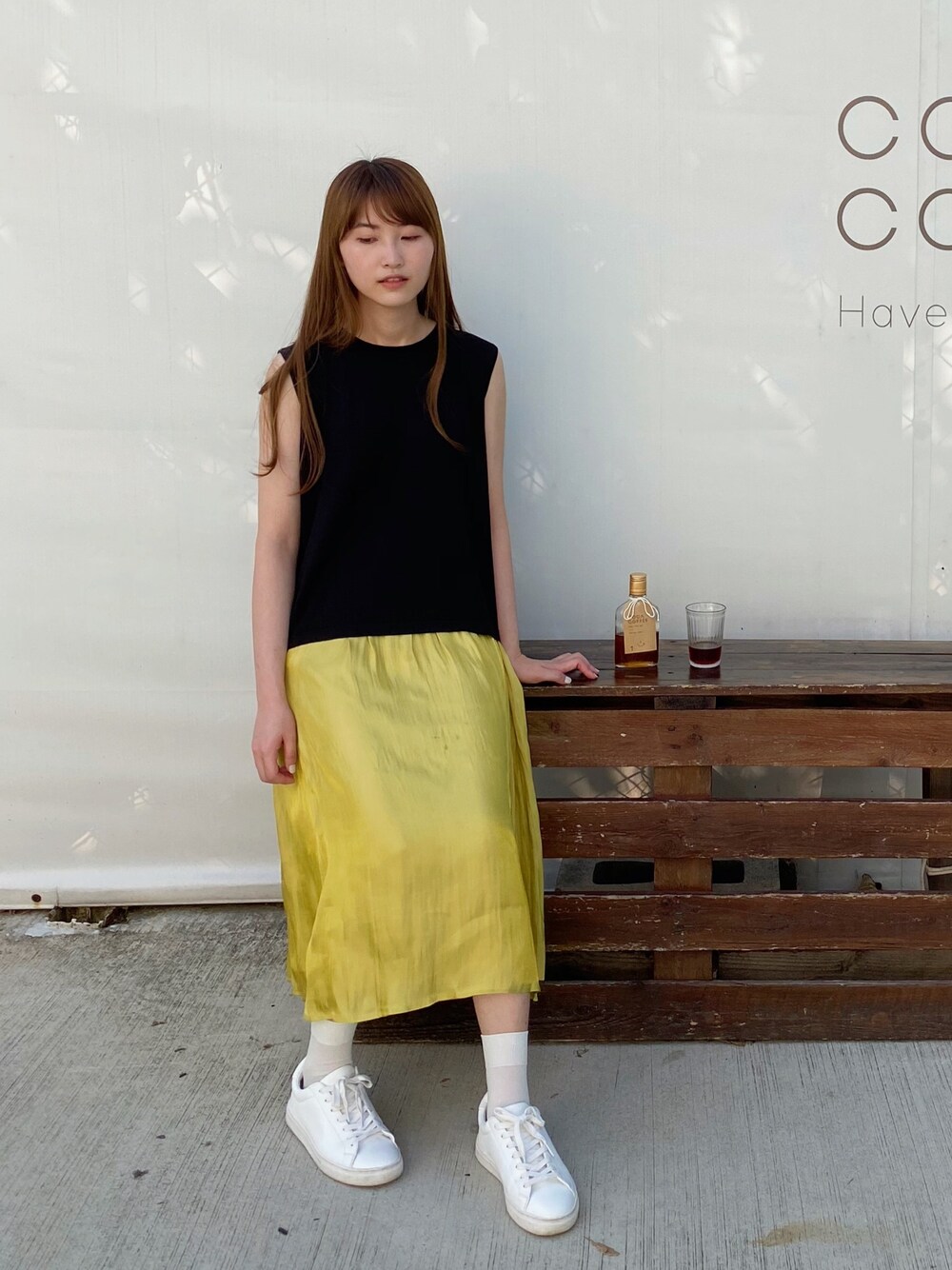 「nop de nod、3/4threequarter、Life8、tabio」｜「nop de nodのビスコースレーヨンタックショルダーニット（ニット/セーター、ブラック系）」を使った、HSさん（レディース・161cm）の秋コーディネートの1枚目の写真