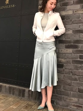 「リブニット」｜「アイテム（ライダースジャケット）」を使った、aguriさん（レディース・160cm）の冬コーディネート