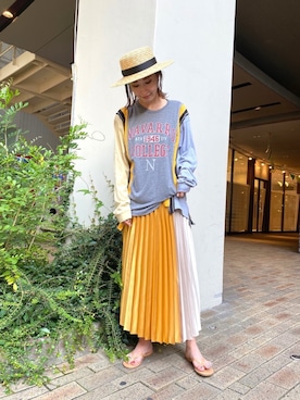 「カンカン帽」｜aguriさん（レディース・160cm）の夏コーディネート