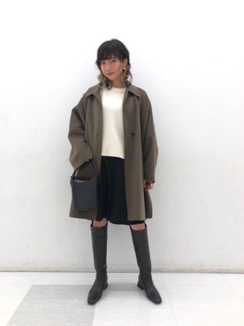 「BEAUTY&YOUTH UNITED ARROWS（ビューティーアンドユースユナイテッドアローズ）のBY∴ ビーバーリバーポンチョ（その他アウター、グリーン系）」を使った、Seina Yamanamiさん（レディース・162cm）の秋コーディネート