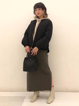 「BEAUTY&YOUTH UNITED ARROWS（ビューティーアンドユースユナイテッドアローズ）の【予約】BY スクエアトゥセンターラインブーツ（ブーツ、ホワイト系）」を使った、Seina Yamanamiさん（レディース・162cm）の秋コーディネート