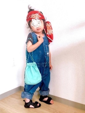 「DENIM DUNGAREE（デニムダンガリー）のアイテム（オールインワン・サロペット）」を使った、asairo 𓇼 さん（キッズ・90cm）の夏コーディネート
