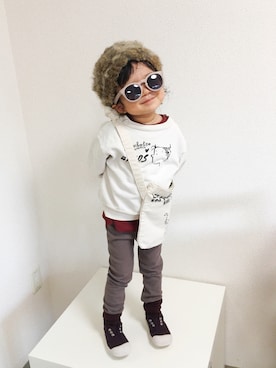 「アイテム（スリッポン、パープル系）」を使った、asairo 𓇼 さん（キッズ・90cm）の秋コーディネート