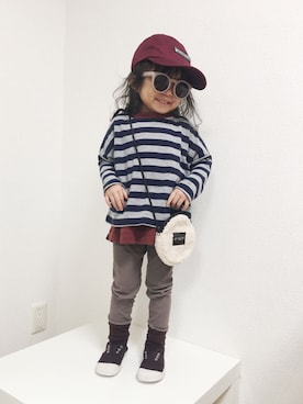 「アイテム（スリッポン、パープル系）」を使った、asairo 𓇼 さん（キッズ・90cm）の秋コーディネート