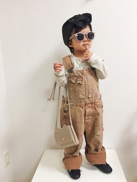 「DENIM DUNGAREE（デニムダンガリー）のアイテム（オールインワン・サロペット）」を使った、asairo 𓇼 さん（キッズ・90cm）の秋コーディネート