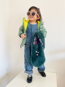 「DENIM DUNGAREE（デニムダンガリー）のアイテム（オールインワン・サロペット）」を使った、asairo 𓇼 さん（キッズ・90cm）の秋コーディネート