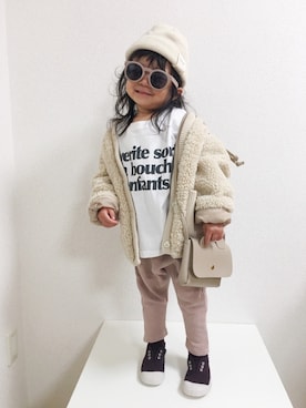 「アイテム（スリッポン、パープル系）」を使った、asairo 𓇼 さん（キッズ・90cm）の秋コーディネート