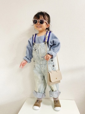 「DENIM DUNGAREE（デニムダンガリー）のアイテム（オールインワン・サロペット）」を使った、asairo 𓇼 さん（キッズ・90cm）の冬コーディネート