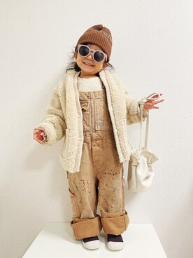 「DENIM DUNGAREE（デニムダンガリー）のアイテム（オールインワン・サロペット）」を使った、asairo 𓇼 さん（キッズ・90cm）の秋コーディネート