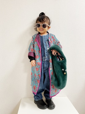 「DENIM DUNGAREE（デニムダンガリー）のアイテム（オールインワン・サロペット）」を使った、asairo 𓇼 さん（キッズ・90cm）の冬コーディネート