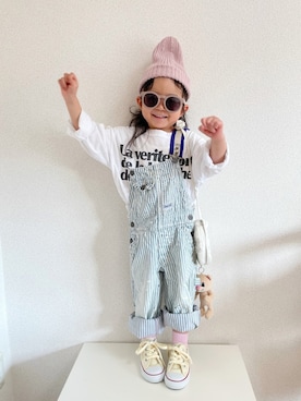 「DENIM DUNGAREE（デニムダンガリー）のアイテム（オールインワン・サロペット）」を使った、asairo 𓇼 さん（キッズ・90cm）の春コーディネート