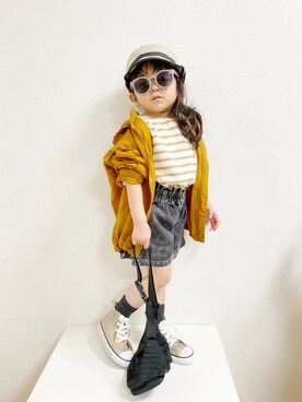 「アイテム（ソックス/靴下、ブラック系）」を使った、asairo 𓇼 さん（キッズ・90cm）の春コーディネート