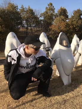 「Deviluse（Deviluse）のアイテム（キャップ）」を使った、ゆきなが（並）さん（メンズ・175cm）の冬コーディネート