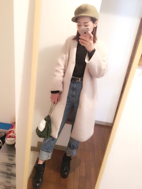 「ハイウエストストレートジーンズ」｜「アイテム（キャスケット）」を使った、erina_310さん（レディース・158cm）の冬コーディネート