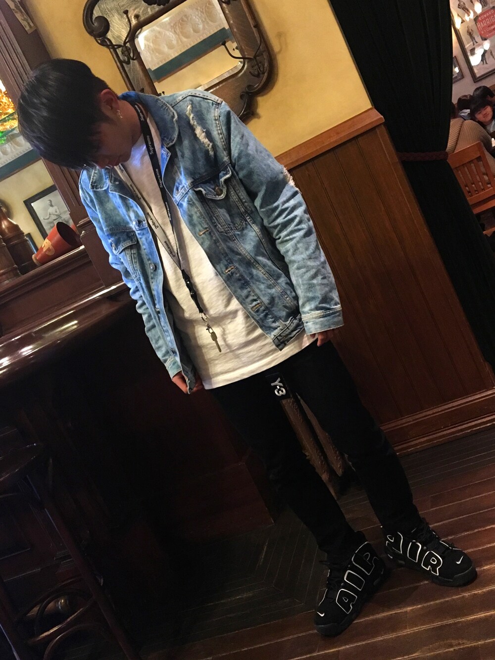 「supreme、Y-3、クロムハーツ、ジージャン、春コーデ、モアテン」｜「Supreme のアイテム（ネックレス、ブラック系）」を使った、Naoto Taniguchiさん（メンズ・170cm）の春コーディネートの1枚目の写真