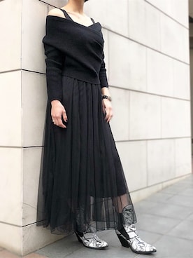 「カシュクールニット」｜「アイテム（ワンピース/ドレス）」を使った、SAAAGE boutiqueさん（レディース・158cm）の秋コーディネート