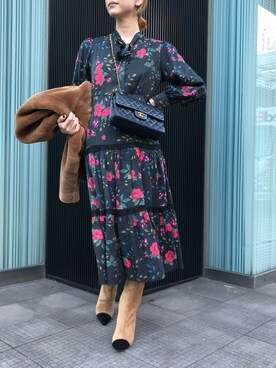 「chanel」｜「アイテム（ムートンコート）」を使った、SAAAGE boutiqueさん（レディース・158cm）の冬コーディネート
