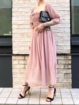 「アイテム（ドレス、ピンク系）」を使った、SAAAGE boutiqueさん（レディース・158cm）の春コーディネート