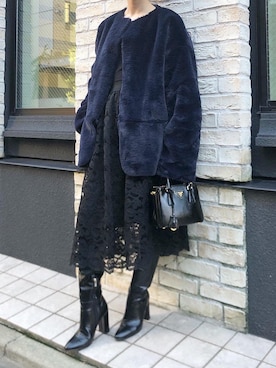 「レーススカート」｜「アイテム（ムートンコート）」を使った、SAAAGE boutiqueさん（レディース・158cm）の冬コーディネート