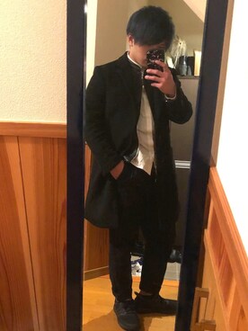 「ロング丈」｜「アイテム（ライダースジャケット）」を使った、ざいとうさん（メンズ・164cm）の冬コーディネート