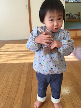 「BOBSON（ボブソン）のアイテム（スウェット）」を使った、Kai☆さん（キッズ・80cm）の冬コーディネート