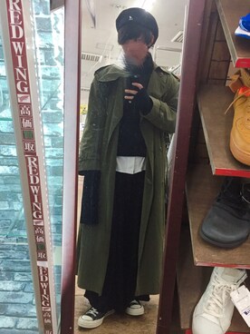 「H&M（エイチ・アンド・エム）のアイテム（シャツ/ブラウス、ホワイト系）」を使った、もりもりさん（メンズ・167cm）の冬コーディネート