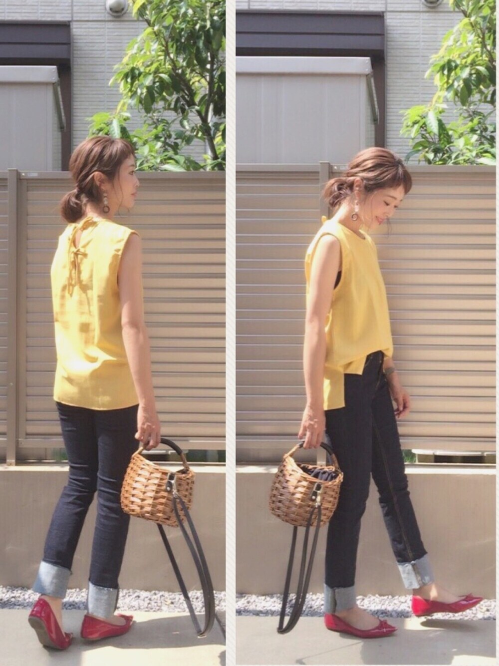 「カジュアル、オトナカジュアル、fashion、casual、プチプラコーデ、streetstyle、シンプルコーデ、パンツスタイル、デニム、GU」｜「KORMARCHのアイテム（オールインワン・サロペット、イエロー系）」を使った、syk***さん（レディース・158cm）の夏コーディネートの1枚目の写真