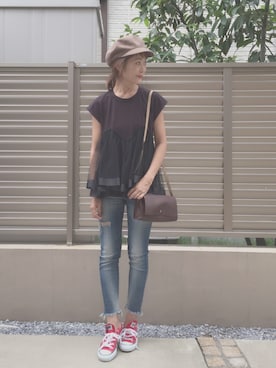 「Ungrid（アングリッド）のフレイドヘムストスリ（デニムパンツ）」を使った、syk***さん（レディース・158cm）の夏コーディネート