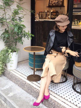 「トレンチスカート」｜「アイテム（ライダースジャケット）」を使った、syk***さん（レディース・158cm）の秋コーディネート