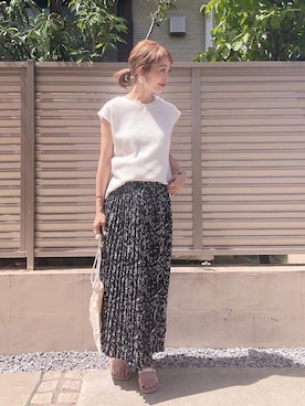 「Chaco closet（チャコ クローゼット）のワッフルフレンチスリーブ半袖T（Tシャツ/カットソー）」を使った、syk***さん（レディース・157cm）の夏コーディネート