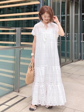 「KOH.style（コースタイル）の総レースティアードワンピース（ワンピース）」を使った、syk***さん（レディース・158cm）の夏コーディネート