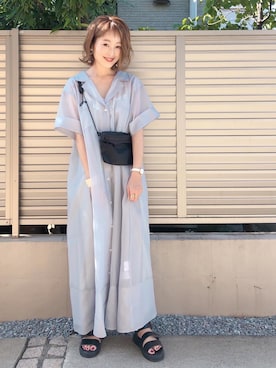 「KOH.style（コースタイル）のインナーワンピ付シアーロングシャツワンピ（ワンピース、グレー系）」を使った、syk***さん（レディース・158cm）の夏コーディネート