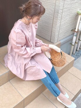 「bohmal（ボマール）の2WAYティアードチュニックシャツ（シャツ/ブラウス、ピンク系）」を使った、syk***さん（レディース・158cm）の冬コーディネート