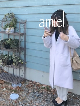 「OZOC（オゾック）のアイテム（ノーカラージャケット）」を使った、AMIEL ⑅さん（レディース・153cm）の冬コーディネート