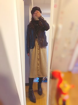 「select MOCA（セレクトモカ）のアイテム（ライダースジャケット）」を使った、shunさん（レディース・160cm）の冬コーディネート