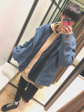 「H&M（エイチ・アンド・エム）のアイテム（卫衣、ベージュ系）」を使った、nikaさん（メンズ・177cm）の冬コーディネート