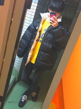 「FIRST DOWN（ファーストダウン）のアイテム（羽绒衣/大衣、ブラック系）」を使った、nikaさん（メンズ・177cm）の冬コーディネート