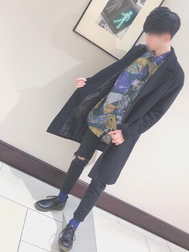 「WEGO（ウィゴー）のWEGO/シャギーウールオーバーコート（西装大衣、ブラック系）」を使った、nikaさん（メンズ・177cm）の冬コーディネート
