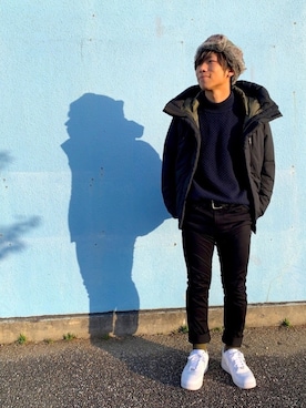 「アイテム（ソックス/靴下、グリーン系）」を使った、ゆーたさん（メンズ・175cm）の冬コーディネート