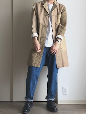 「パラブーツ」｜「アイテム（チェスターコート）」を使った、むぎいさん（メンズ・178cm）の春コーディネート