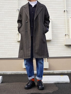 「カラーソックス」｜「アイテム（その他アウター）」を使った、HEROさん（メンズ・170cm）の冬コーディネート