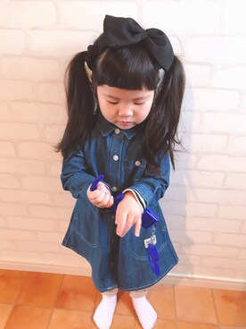 「devirock（デビロック）のアイテム（ヘアアクセサリー）」を使った、ni-naさん（キッズ・100cm）の冬コーディネート