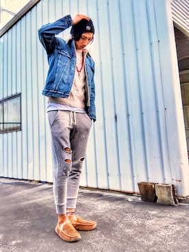 「ドラフトリーバイス」｜「アイテム（モカシン/デッキシューズ）」を使った、吉野 綾佑さん（メンズ・182cm）の冬コーディネート