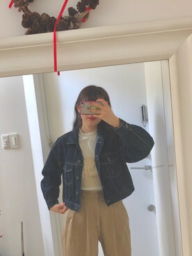 「w closet」｜「アイテム（デニムジャケット）」を使った、みたんさん（レディース・156cm）の春コーディネート